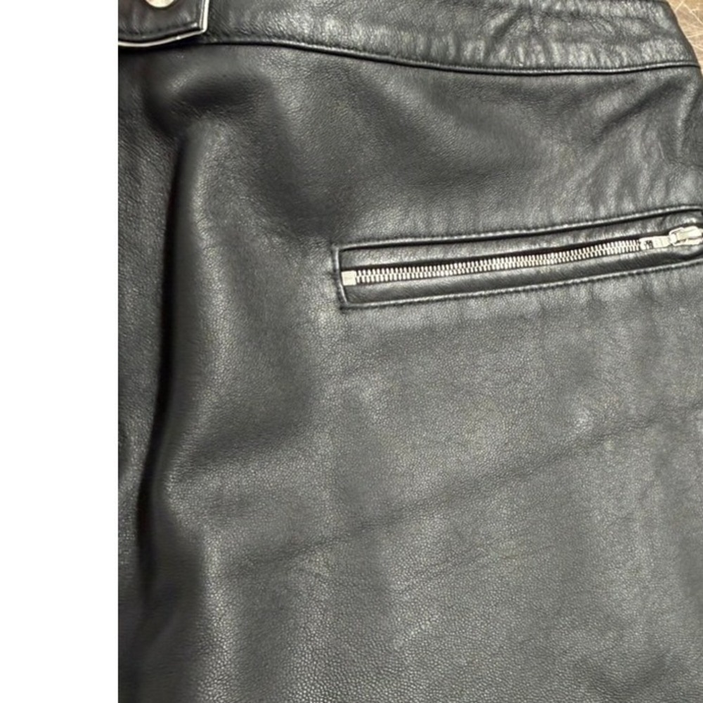 Rag & Bone Black Leather Mini Skirt White Stripes Zip Pockets SZ 10 NEW NO TAG - Picture 3 of 15